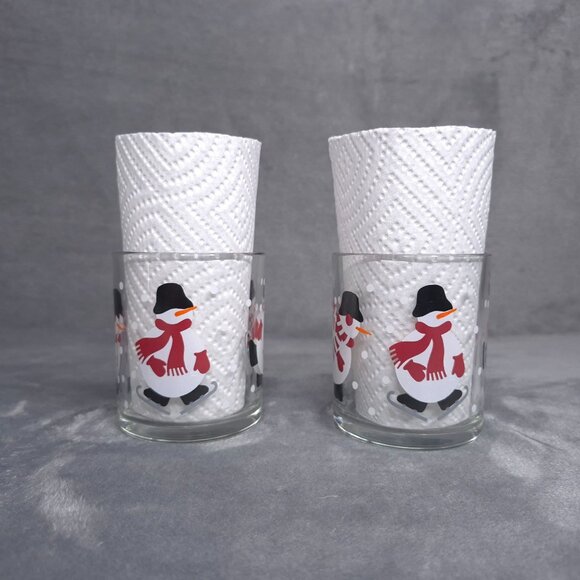 Crate & Barrel Skating Snowman Luminarc Glass Coffee Cup Mug Set of Two USA - Picture 2 of 6
